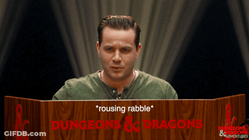 Man Behind Podium Saying Dungeons & Dragons GIF