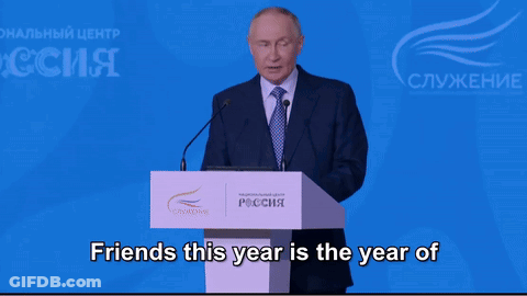 Man Behind Podium Saying Friends This Year Is The Year Of GIF