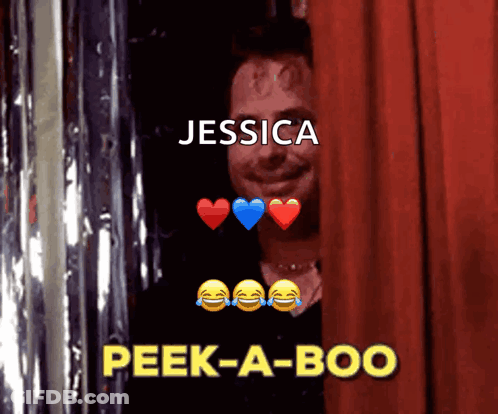 Man Behind Red Curtain Jessica Peek-A-Boo GIF