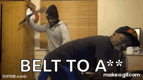 Man Being Spanked By Man With Belt GIF