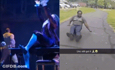 Man Beside Picture Of Man Sliding Down Sidewalk GIF