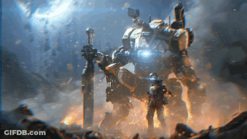 Man Beside Robot Holding Sword GIF