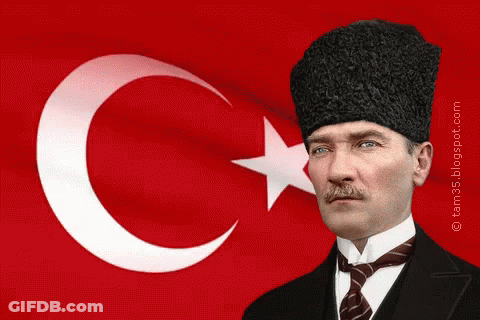 Man Black Hat And Tie With Turkey Flag GIF