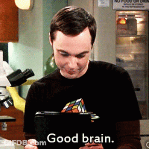 Man Black Rubik's Cube Shirt Saying Good Brain GIF