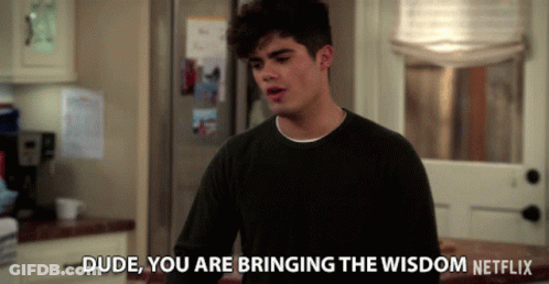 Man Black Shirt Says Dude Brings Wisdom Netflix GIF