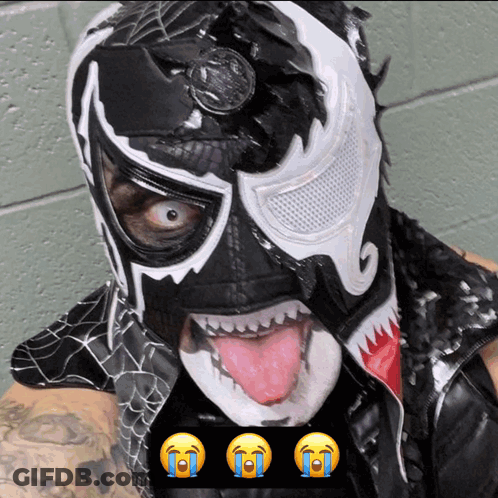 Man Black White Mask Tongue Out Three Crying Faces GIF