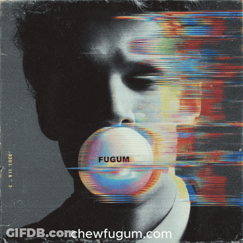 Man Blowing Bubble With Fugum GIF