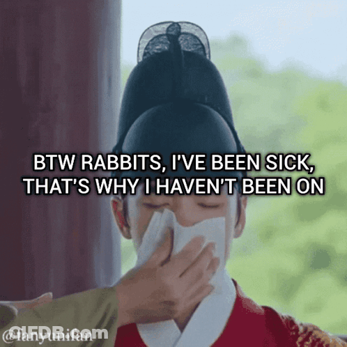 Man Blowing Nose With Btw Rabbits Caption GIF
