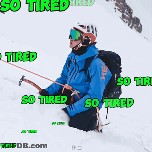 Man Blue Jacket Kneeling Snow So Tired Stickers GIF
