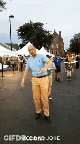 Man Blue Shirt Khaki Pants Dancing Nice Dad Joke GIF