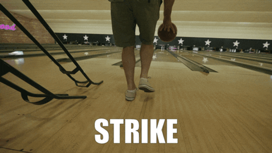 Man Bowling Alley Strike Hand Placement GIF