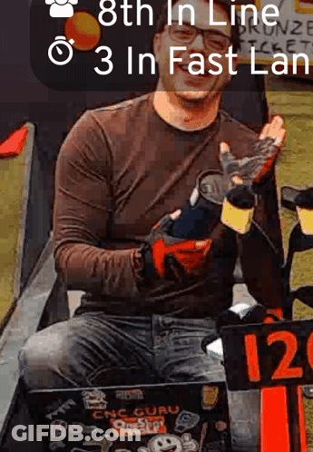 Man Brown Shirt Red Gloves 8Th Line 3 Fast Lane GIF