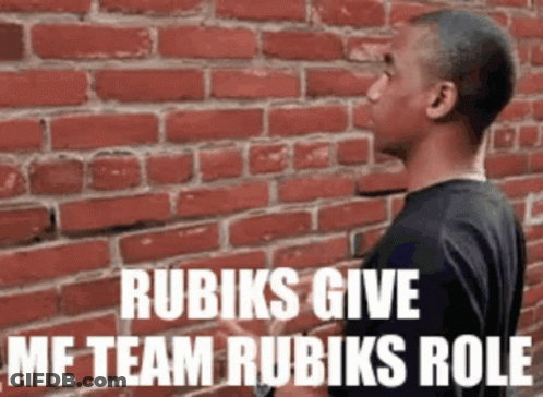 Man By Brick Wall Saying Give Me Team Rubiks Role GIF