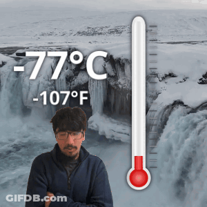 Man By Waterfall With Thermometer 77 Celsius GIF
