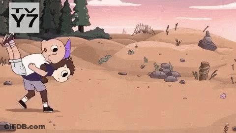 Man Carrying Another Man On Back With TV Y7 Logo GIF