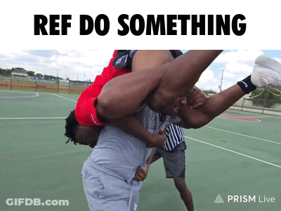 Man Carrying Another Man On Shoulders Saying Ref Do Something GIF