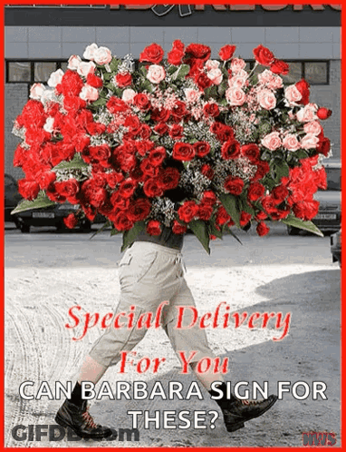 Man Carrying Large Bouquet Of Red Roses GIF