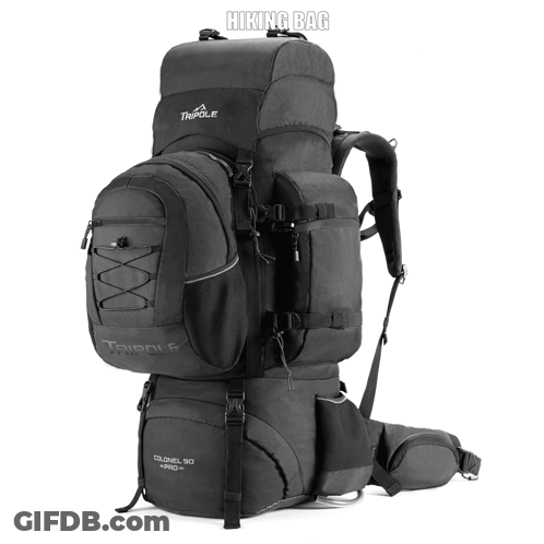 Man Carrying Large Hiking Bag With 5 Year Warranty GIF
