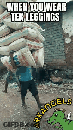 Man Carrying Large Stack Of Bags On Head GIF