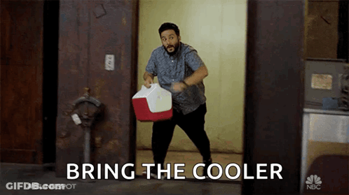 Man Carrying Red And White Cooler Saying Bring The Cooler GIF