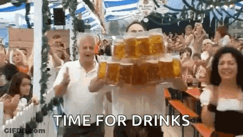Man Carrying Stack Of Beer Mugs At Beer Festival GIF