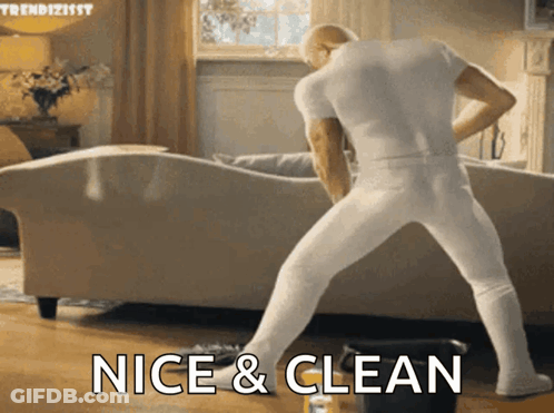 Man Cleaning Living Room Saying Nice & Clean GIF