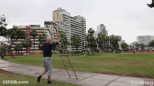 Man Climbing Ladder In Park With Viralhog Watermark GIF