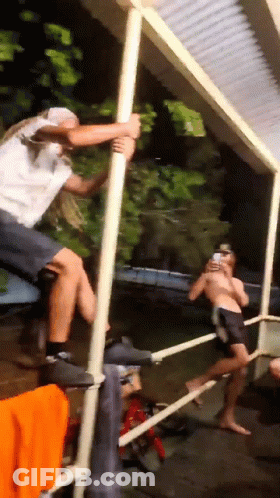 Man Climbing Pole To Take Photo GIF