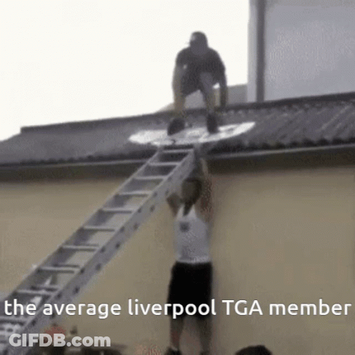 Man Climbs Ladder To Average Liverpool TGA Member GIF