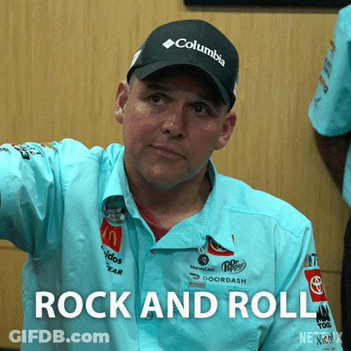 Man Columbia Hat Blue Shirt Rock And Roll Sign GIF