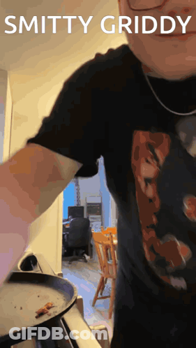 Man Cooking On Stove Saying Smitteny Griddy GIF