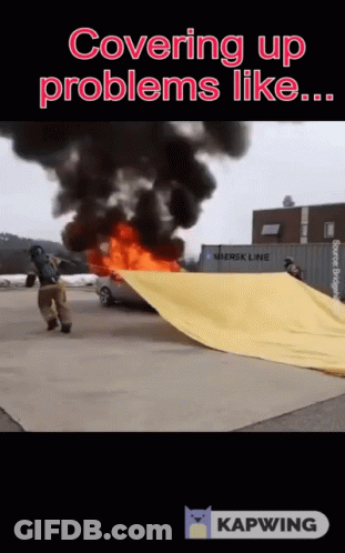 Man Covering Car On Fire GIF