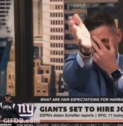 Man Covering Face In Front Of NY Giants Headline GIF
