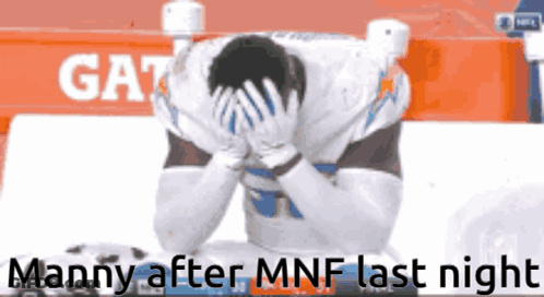 Man Covering Face Saying Manny After MNF Last Night GIF
