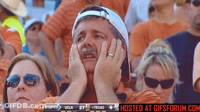 Man Covering Face Watching UCLA 27 Texas 6 GIF