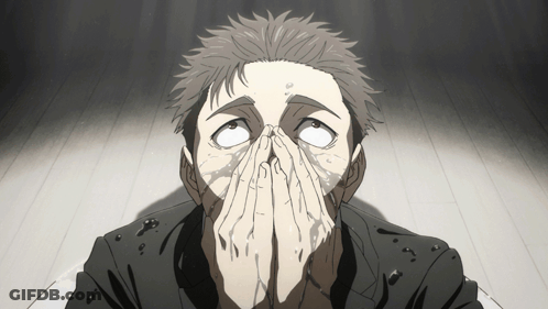Man Covering Face With Hands Black And White Drawing GIF