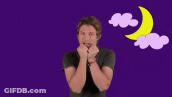 Man Covering Mouth In Front Of Purple Clouds And Moon GIF