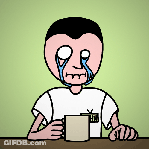 Man Crying Holding Cup With Letters HN GIF