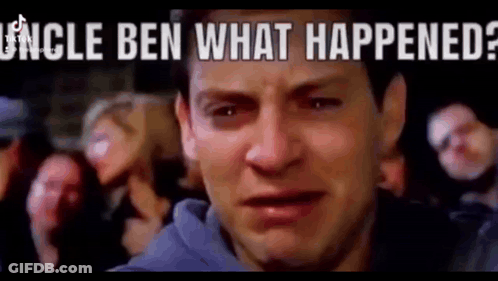 Man Crying In Front Of Crowd Saying Uncle Ben What Happened GIF