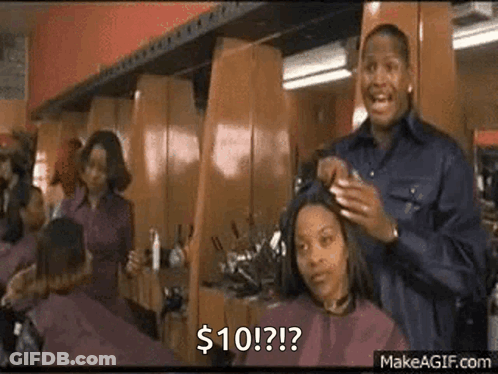 Man Cutting Woman's Hair Says $10 GIF