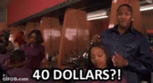 Man Cutting Woman's Hair Says 40 Dollars GIF