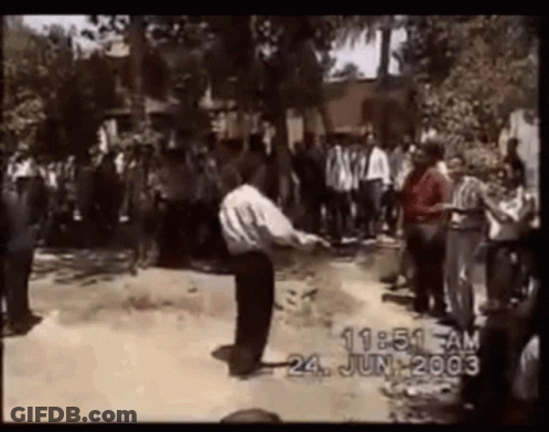 Man Dancing Before Crowd June 24 2003 GIF