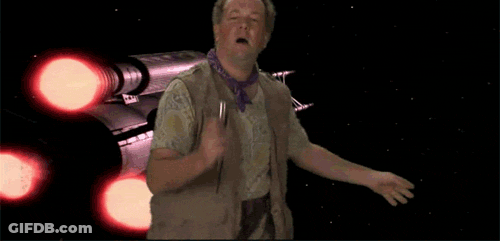 Man Dancing Before Spaceship With Red Lights GIF