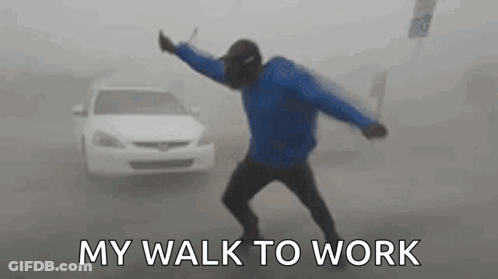 Man Dancing By White Car In Fog GIF