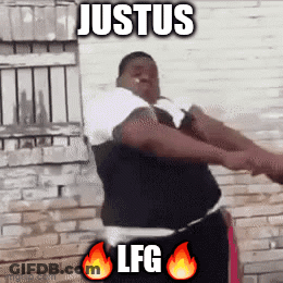 Man Dancing In Front Of Brick Wall Saying Justus LFG GIF