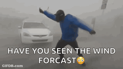 Man Dancing In Front Of Car With Wind Forecast GIF
