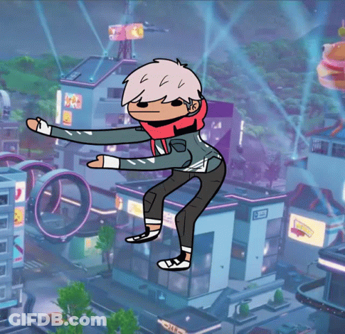Man Dancing In Front Of City With T.C. Sign GIF