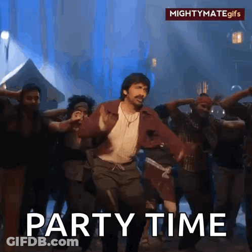 Man Dancing In Front Of Crowd Saying Party Time GIF