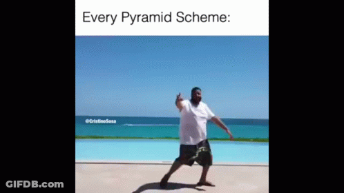 Man Dancing In Front Of Pool Saying Every Pyramid Scheme GIF