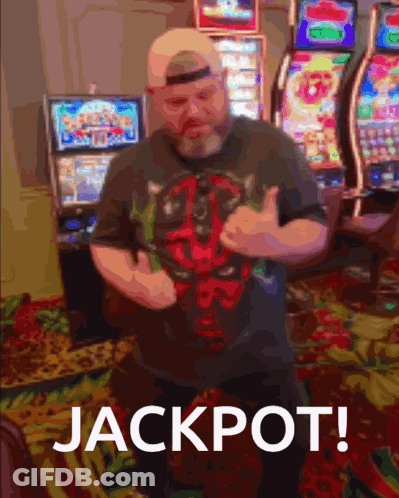 Man Dancing In Front Of Slot Machine Jackpot GIF